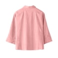 thumbnail image 6 of Women's Cotton Linen Button Down Shirts Casual 3/4 Sleeve Double-Breasted Collared Work Blouses Lightweight Cardigan Pink XL, 6 of 7