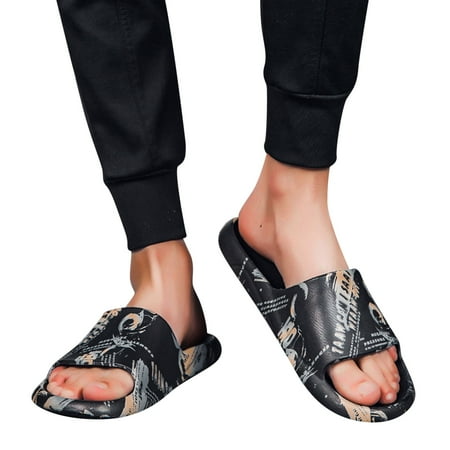 

dmqupv Mens Slippers Scuff Mens Slippers Men And Women Home Slippers Outdoor Slippers NonSlip Flip Flops Mens Comfy Slippers Brown Black 11