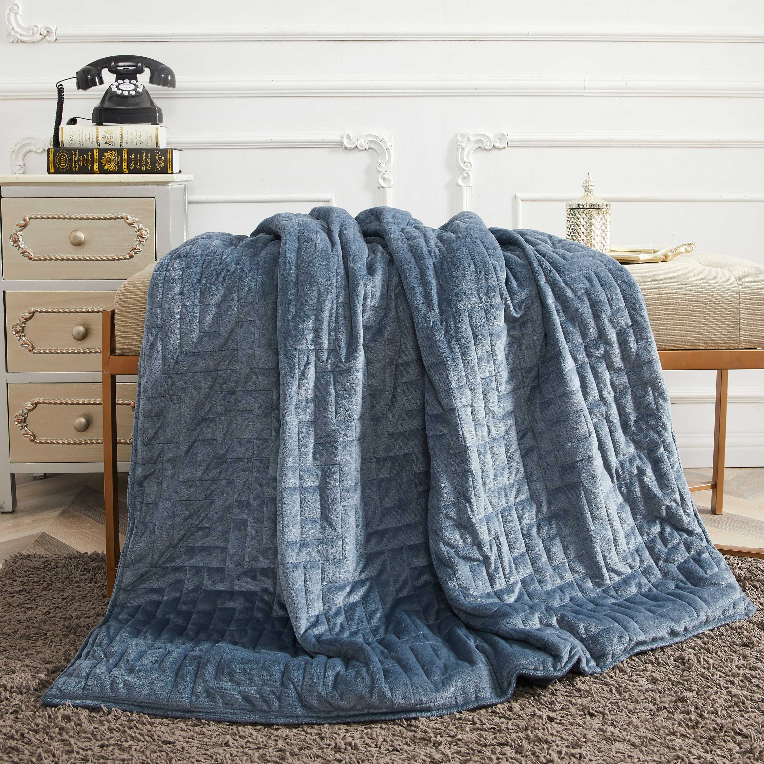 Sutton Home Fashions 15 lb Weighted Bed Blanket with Duvet Cover 48"x72", Blue, Adult