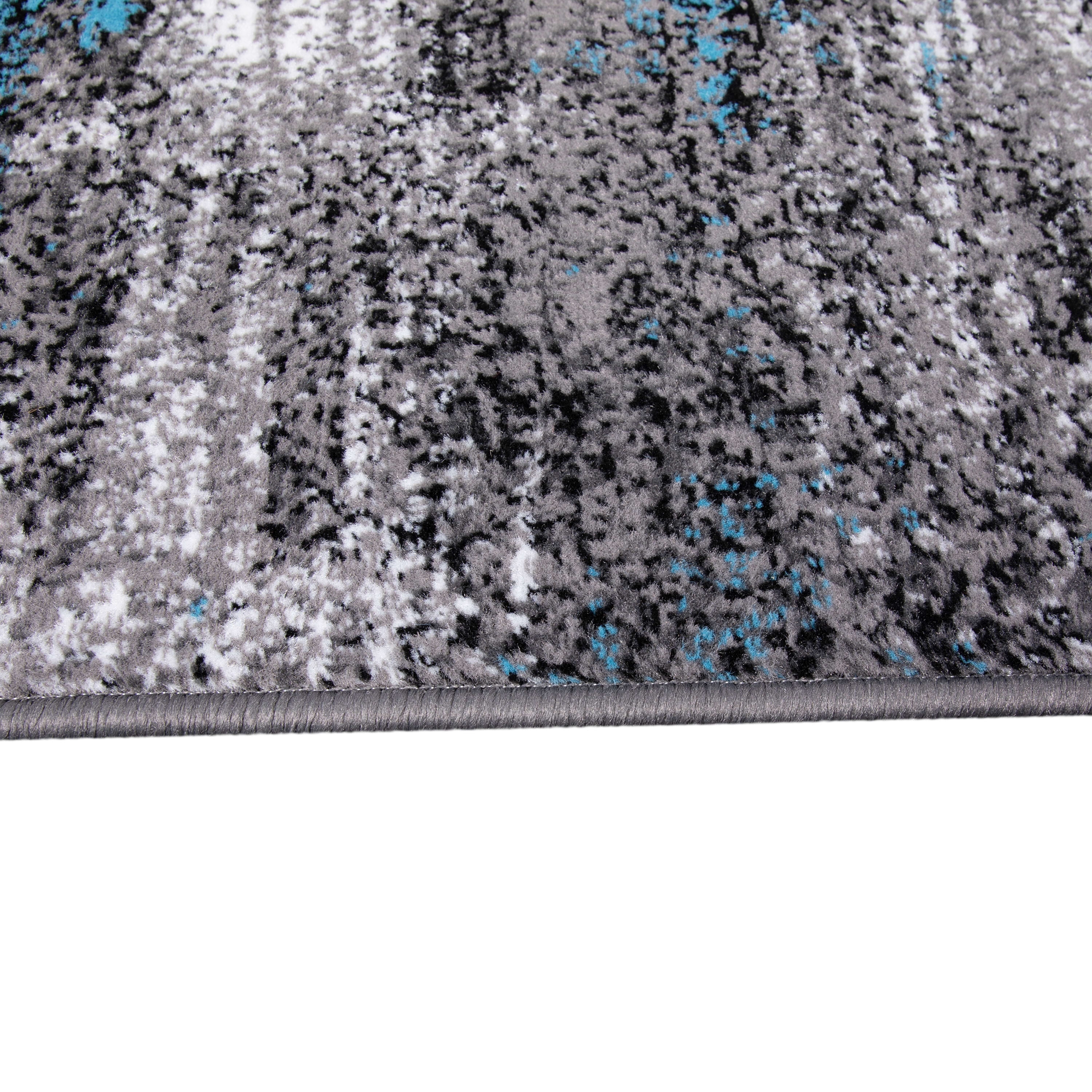BizChair 2' x 10' Blue Abstract Area Rug - Olefin Rug with Jute Backing for Hallway, Entryway, Bedroom, Living Room