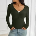 thumbnail image 4 of Women's Chic V-neck Base Layer Top, Figure-flattering Ruched Bust Design, Soft Stretchy Knit Fabric, Long Sleeve Form-fitting Silhouette, Perfect for Casual Daily Wear or Date Nights, 4 of 9