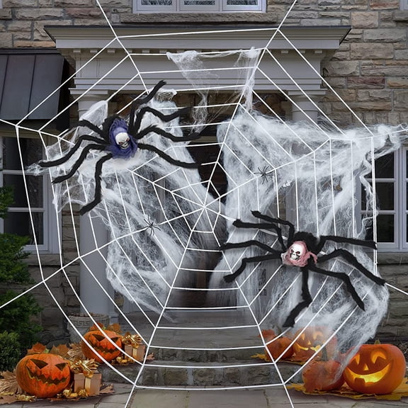 8.5FT Giant Spider Web with 30-Inch Spider – Outdoor Halloween Decor Set