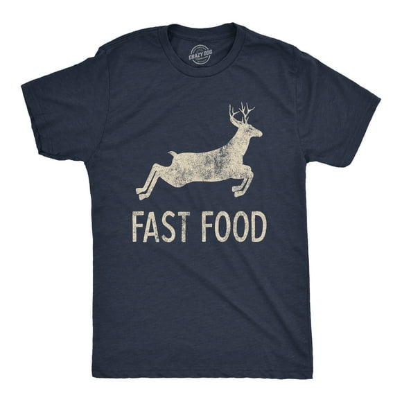 Mens Fast Food T Shirt Funny Deer Hunting Season Novelty Graphic Tee (Heather Navy) - XL