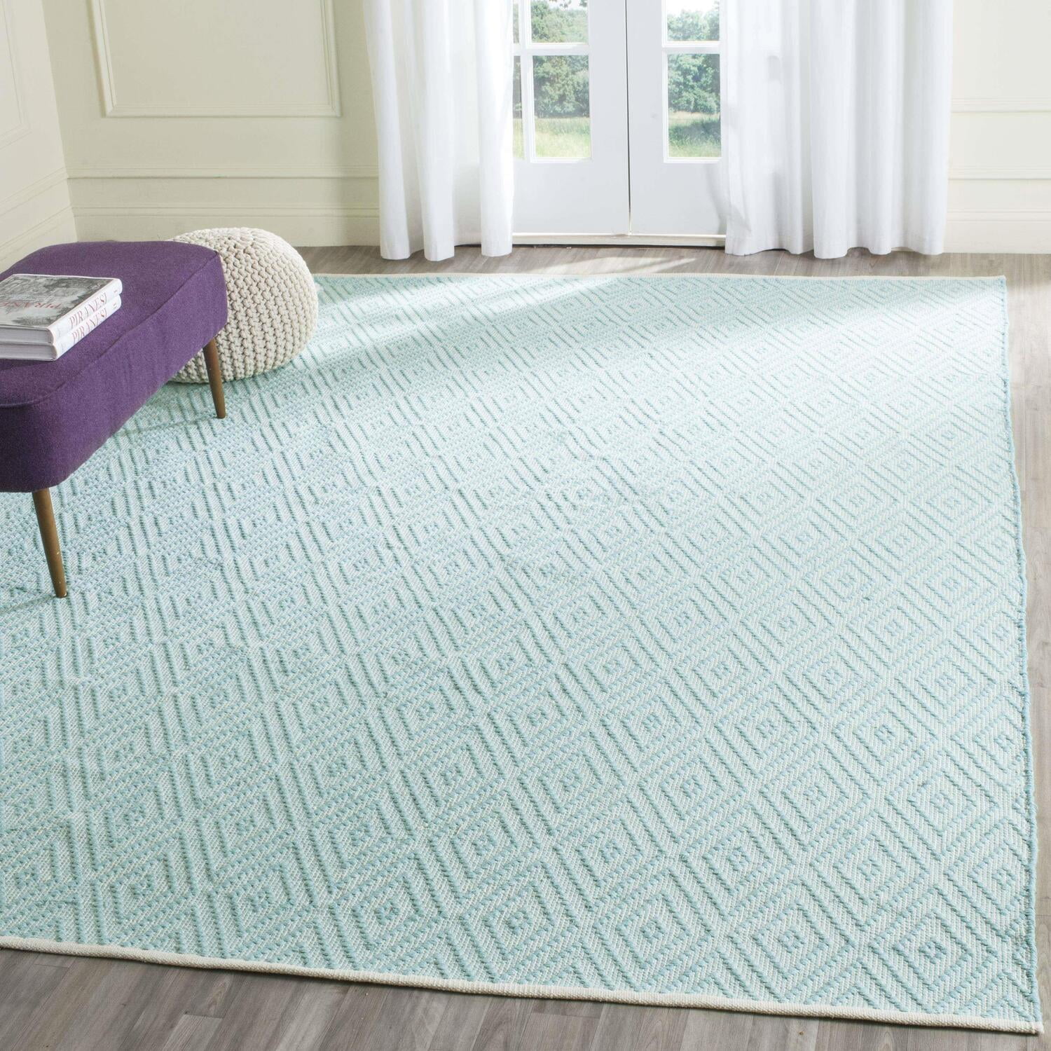 SAFAVIEH Montauk Kimberlyn Geometric Diamond Cotton Area Rug, Turquoise/Ivory, 8' x 10'