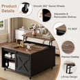 thumbnail image 5 of Walsunny Lift Top Coffee Table with Hidden Storage, Farmhouse Coffee Table with Adjustable Storage Shelves & Wheels Black, 5 of 10