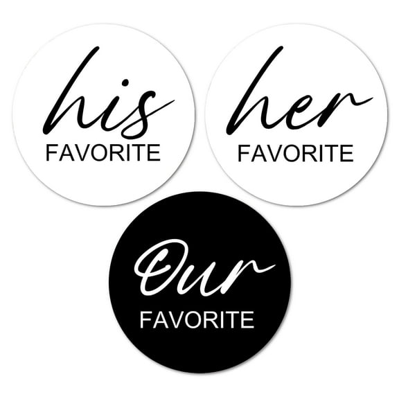 126 His Her Our Favorite Stickers (42 Each) Black and White 1 Inch Big Round Glossy Labels, Wedding, Bridal Shower Favor Labels, Great for Gift Bags, Envelope Seal, Boxes, Bride and Groom Supplies.