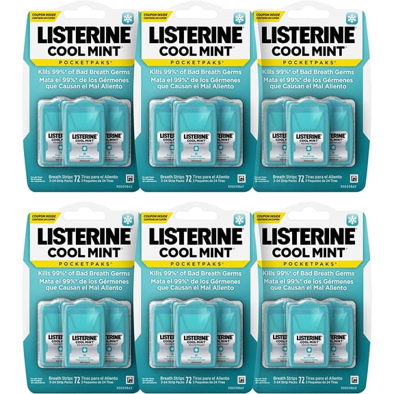 Listerine Pocketpaks Oral Care Strips, Cool Mint, Each Pack 72 Strips, 6 Packs / Case