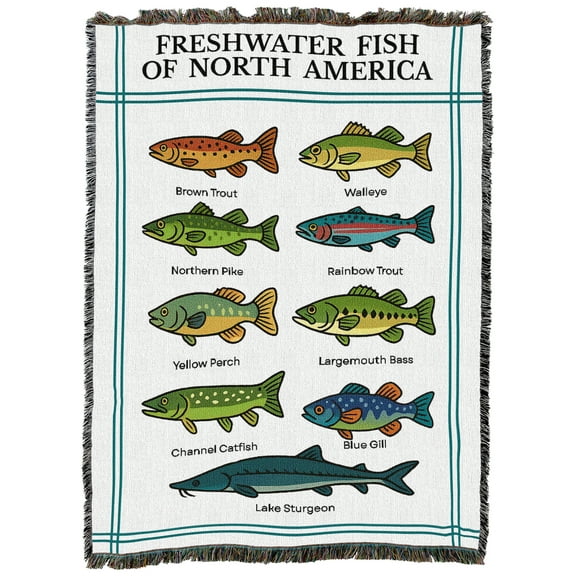 Pure Country Weavers Freshwater Fish of North America Tapestry Throw Blanket Woven from Cotton - Made in The USA (54x72)