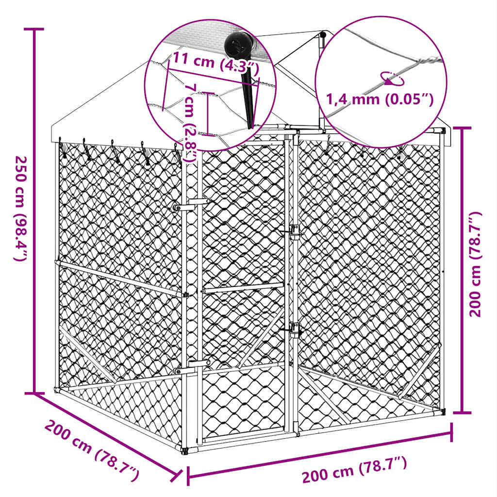 vidaXL Outdoor Dog Kennel Silver Galvanized steel, Polyethylene