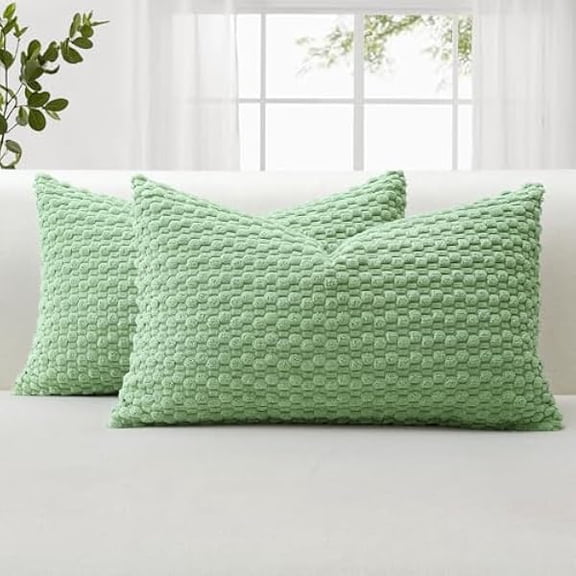 Eryueer Corduroy Soft Decorative Cushion Covers 30x50 cm Set of 2 Decorative Throw Pillow Covers with 3D Bubble Texture Pillowcase for Couch Sofa Bedroom Soft Cushion Case for Home Decor (Sage Green)