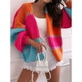 thumbnail image 4 of Women Oversized Cardigan Sweaters Open Front Color Block Lantern Long Sleeve Striped Knit Outwear Coats Rose Red S, 4 of 8
