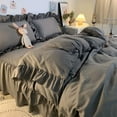 thumbnail image 4 of Juego de cama estilo princesa Ins para mujer, linda niña, color sólido, volantes, funda de edredón, sábana tamaño queen y king, falda de cama, fundas de almohada, 4 of 6