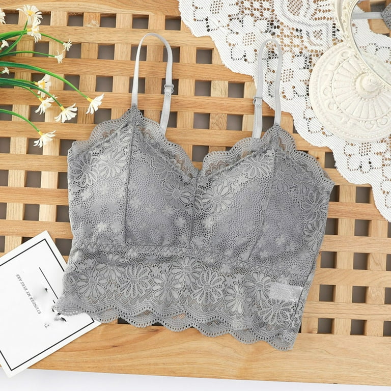 HAPIMO Everyday Bras for Women Stretch Underwear Strap Wrap Camisole  Gathered Lace Beauty Back Soft Ultra Lingerie Comfort Daily Brassiere Sales  Gray One Size 