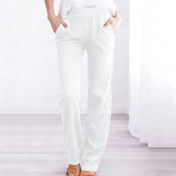 Gamivast Straight Leg Jeans for Women Elastic Waist Loose Pull on Denim Jeans with Pockets Trendy Casual Stretchy Pants Clothing Daily Outfits 2026