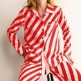 thumbnail image 4 of Women's Long Sleeve Striped Pajama Set Lapel Jacket Pants Casual Soft Comfortable Loungewear Home Sleep Minimalist Fashion Two-Piece Outfit Red S, 4 of 6