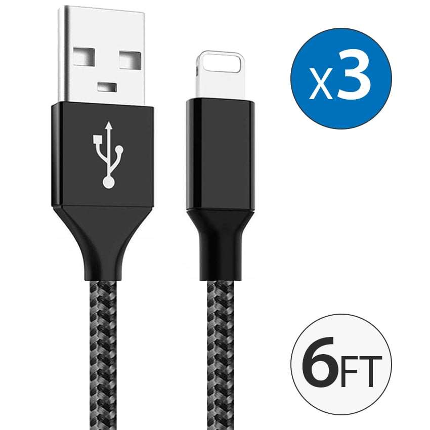 Phone Charger 3-Pack 6Ft Nylon Braided Mfi Certified Charger Cable Fast Charging Syncing Long Cord Compatible Phone 12/11Pro Max/11/XR/X/8/7/6/5 and More