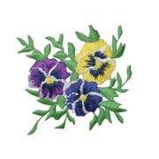 Pansies - Pansy Flowers - Small Bunch - Yellow/Violet - Iron on Applique/Embroidered Patch