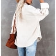 thumbnail image 5 of VISALY Women Button Up Collared Shirts Tunic Tops Loose Fit Tops Work Dressy Casual Basic Shirts Long Sleeve Wrinkle Free Blouse Smocked Shackets Jacket Solid Oversized Boyfriend Blouses White M, 5 of 8
