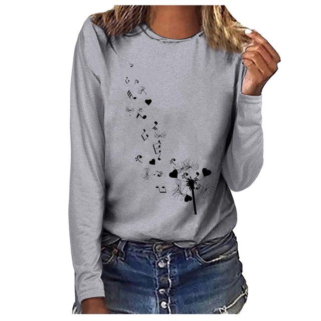 Birdeem T-Shirt Décontracté Imprimé pour Femmes Col Rond Manches Longues Blouse