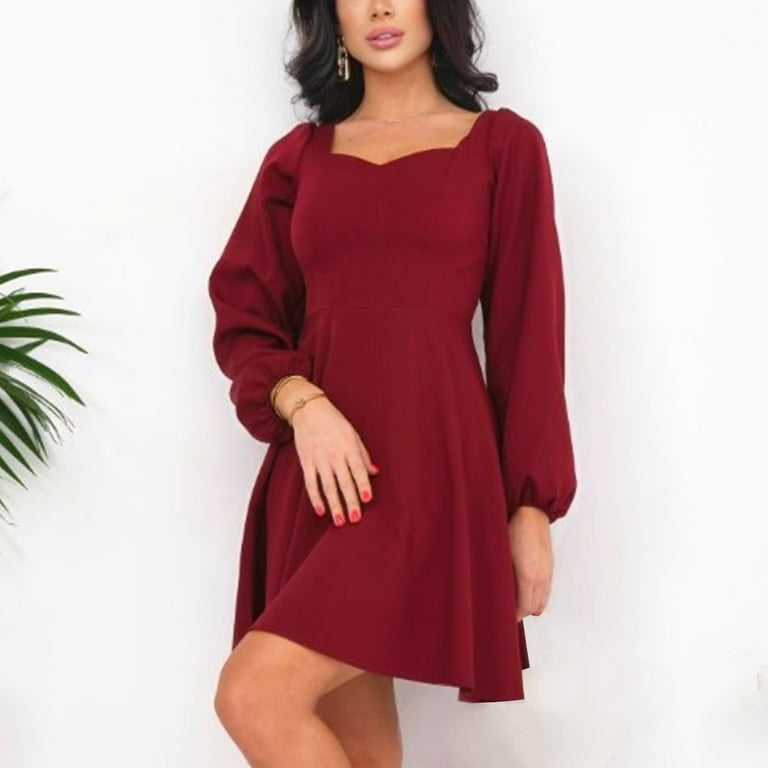 SCSAlgin Women's Long Sleeve Skater Dress for Women 2024 Square Neck Fall  Dresses for Weeding Guest Christmas Party Dresses - Walmart.com