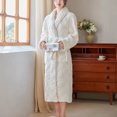 thumbnail image 5 of Fanxing White Plush Robes for Women, Premium Fleece Jacquard Warm Bathrobes Winter Knee Length Sherpa Spa Shaggy White M, 5 of 6