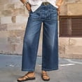 thumbnail image 2 of Mid Waist Wide Leg Jeans for Women Straight Washed Denim Jeans (Blue XXXL), 2 of 5