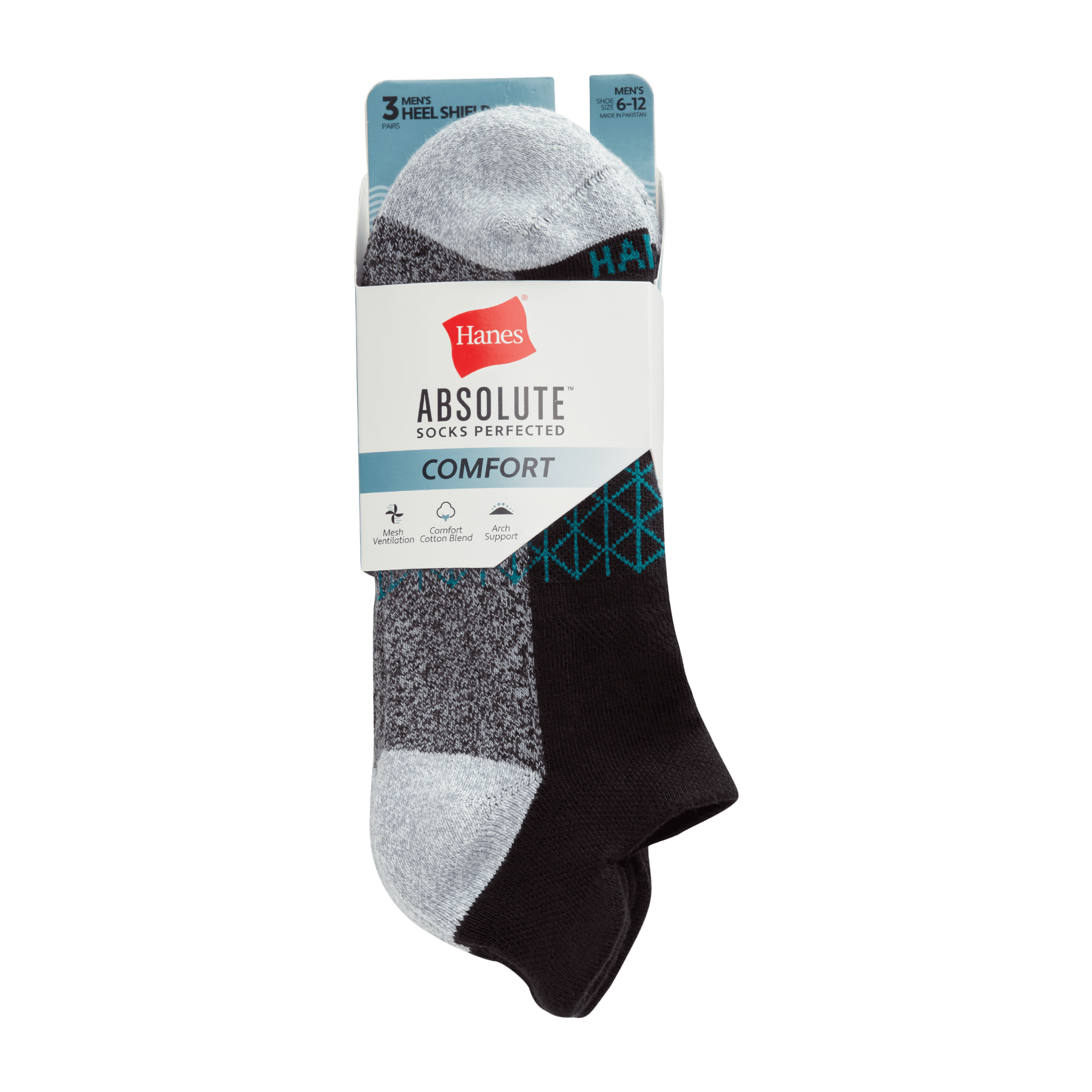 Hanes Mens Absolute Comfort Cushioned Heel Shield Socks, 3 Pairs