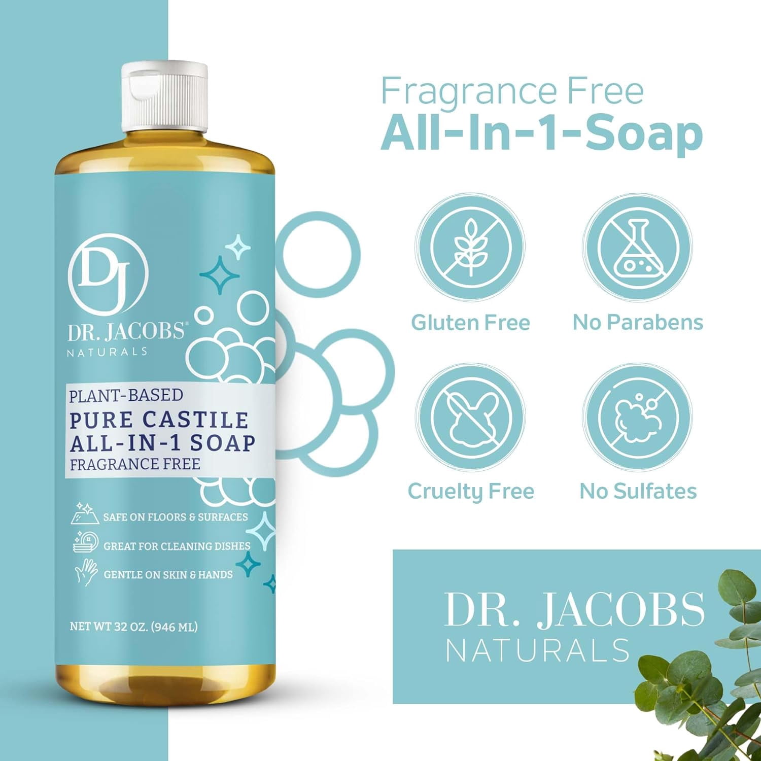 Unscented All-in-One Castile Soap - 2 X 32 oz