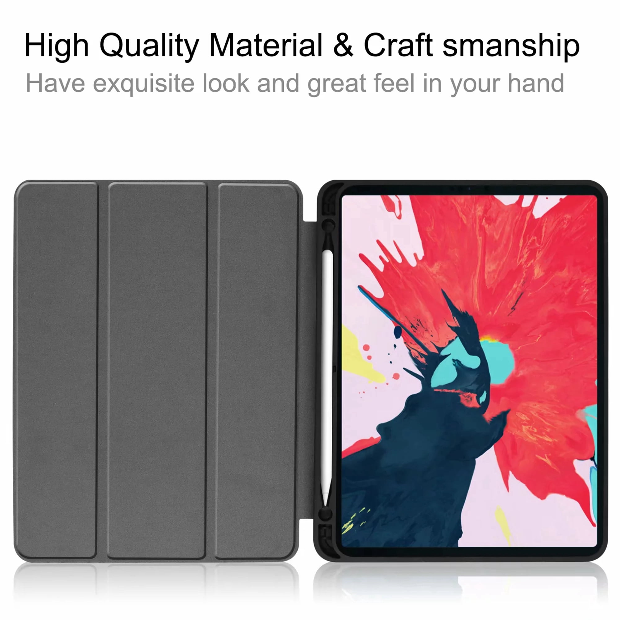 Dteck Slim Fit Case For New iPad Pro 11 inch 2020 with Pencil Holder, [Support Apple Pencil Wireless Charging] Tri-Fold Stand Magnetic Flip Auto Wake Sleep Case Cover For iPad A2068 A2230, Gray