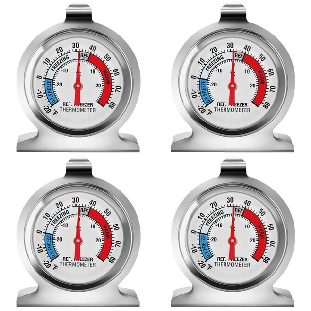 REJODA-4 Pack Refrigerator Thermometer, Freezer Thermometer, Large Dial Freezer Thermometer, Stainless Steel Fridge Thermometer with Red Indicator, for Home, Kitchen