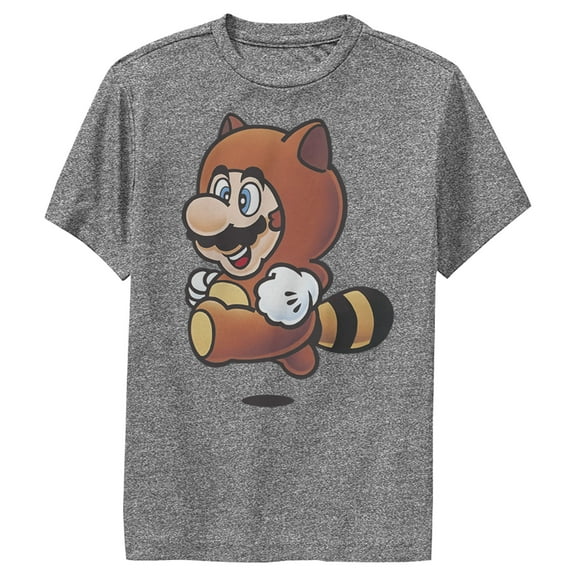Boy's Nintendo Tanooki Racoon Mario Performance Graphic Tee Charcoal Heather Small