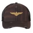 thumbnail image 5 of Aviation Trucker Hat - Distressed Navy Aviator Cap with Gold Wings - Vintage Military Strapback (Brown), 5 of 8