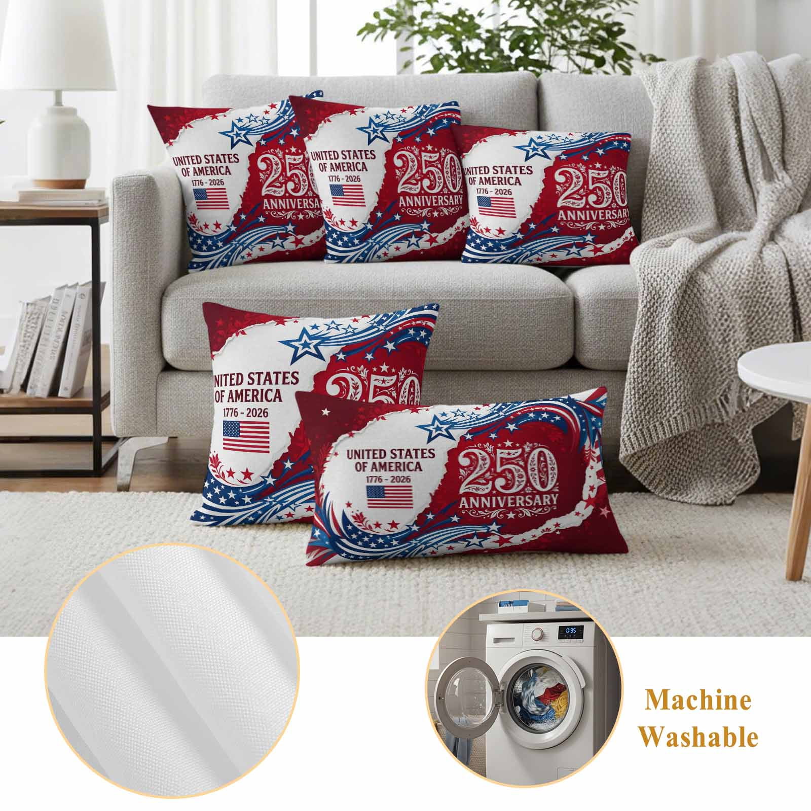 Anniversary USA Outdoor Waterproof Pillow Covers, 4th of July 1776-2026 American Flag Decorative Rectangle Throw Pillowcase Sofa Cushion Sham for Patio/Couch/Chair, 20"x12" 2 Pack
