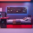 thumbnail image 2 of Full Size Wood Daybed with Twin Trundle - Built-in Desk, USB Charging Port,Red for Bedroom/Study Room, 2 of 22