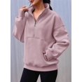 thumbnail image 4 of Women Fall Half Zip Pullover Oversized Fleece Mock Neck Hoodies Fashion Outfits Winter Clothing Lotus Pink M, 4 of 6
