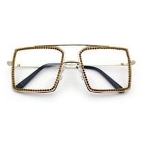 Rhinestone Jewel Rectangle Metal Rim Chic Blue Light Filtering Computer Eyeglasses Gold Orange Stone