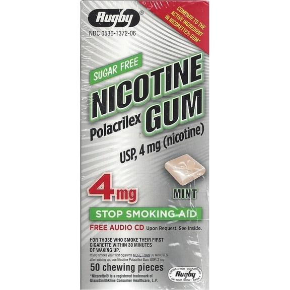 Rugby Sugar-Free Nicotine Stop Smoking Aid Mint Flavor Polacrilex Gum, 4 mg, 50 Count