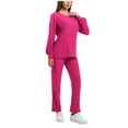 thumbnail image 2 of Women Scrubs Set Plus Size Crew Neck Long Sleeve Tops And Long Scrub Pant Solid Color Medical Uniform Scrub Set Red S-2xL, 2 of 5