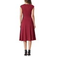 thumbnail image 3 of INSPIRE CHIC Women's Crewneck Cap Sleeve Zipper Work Office Elegant A-Line Midi Dresses S Wine Red, 3 of 6