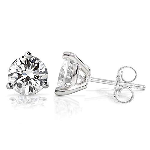 Kobelli 2 CTW Classic Round 6.5mm Moissanite Stud Earrings in 14K White Gold, White Gold