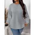 thumbnail image 4 of Tunic Tops for Women Loose Fit Dressy Waffle Knit Long Sleeve Shirts Trendy Fall Crewneck Sweaters Silver Gray 4XL, 4 of 9