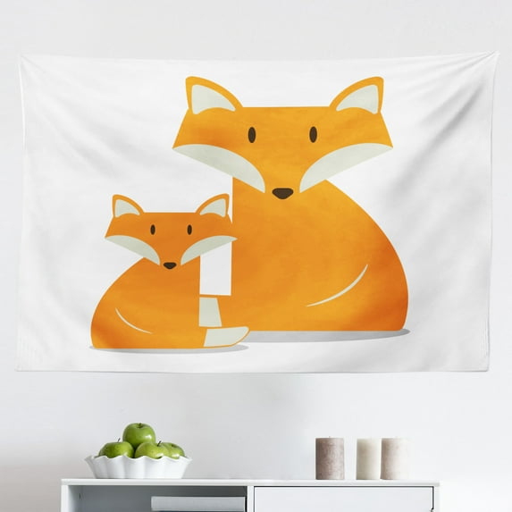 Animal Tapestry, Little Raccoons and Foxes Jumping in Abstract Autumn Forest Trees Childish, Fabric Wall Hanging Decor for Bedroom Living Room Dorm, 2 Sizes, Multicolor, by Ambesonne