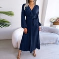 thumbnail image 2 of QIYAGBSA Pleated Maxi Dress for Women Soft V Neck Tie Waist Swing Dress Lantern Sleeve Long Sleeve Fall Winter, 2 of 8