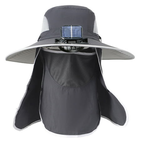 Kitem Men Fisherman Hat with Solar Fan And Front Cover Large Brim Hollow Mesh USB Charging Anti UV Sunlight Quick Dry Great Breathability Outdoor Fishing Travel Cap