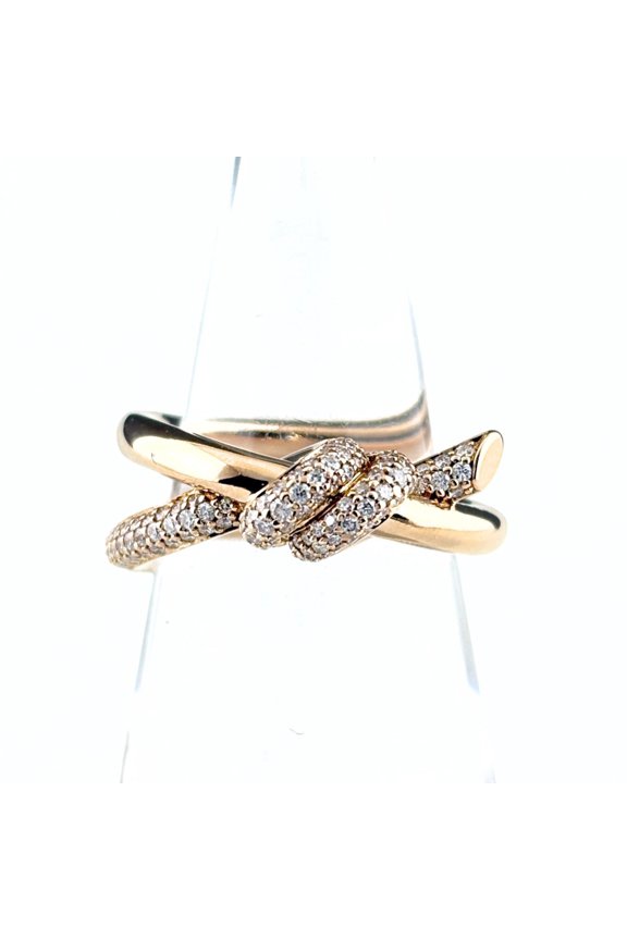 Pre-Owned Tiffany & Co. Knot Double Row Diamond Ring, Pink Gold (PG), 750 Women's Ring with...