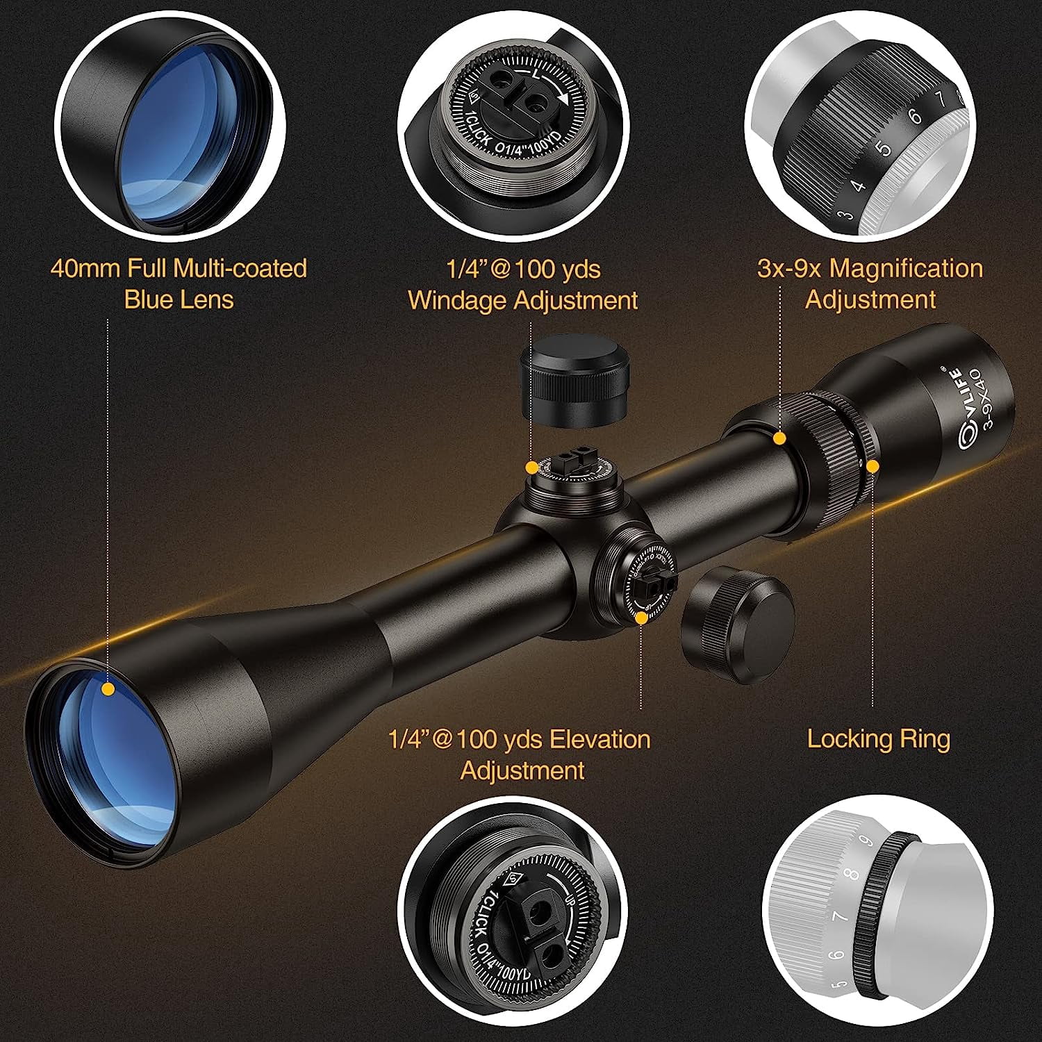 CVLIFE 3-9x40 Scope with 11mm Free Dovetail Mounts