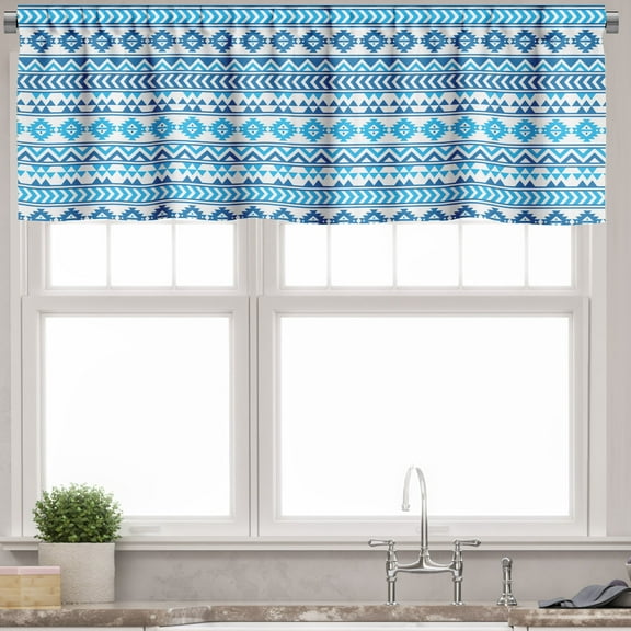 Ambesonne Geometric Valance Pack of 2, Folk Cultural Forms, 54"X12", Blue White