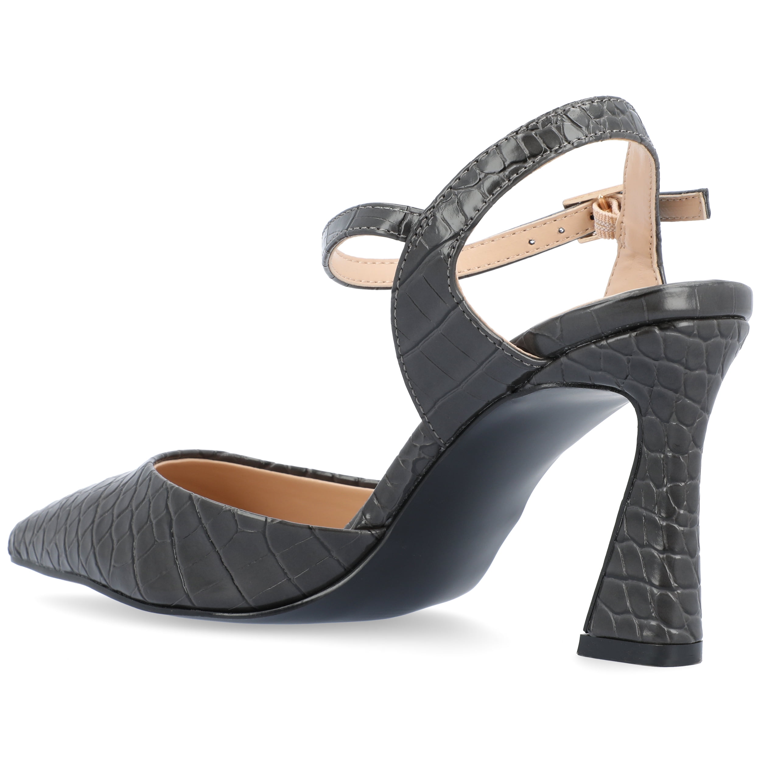 Journee Womens Nixey Croco Texture Buckle Pointed Toe Pumps, Widths Available