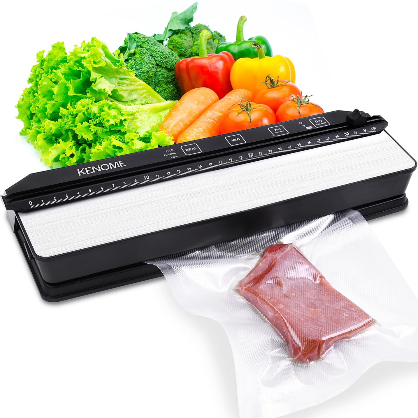 Kenome Vacuum Sealer Machine with Starter Kit, Built in AP-13 Double Pump Automatic Vacuum Air Sealing System & Cutter, Easy to Clean, Compact Design, Black