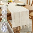 thumbnail image 1 of Farmhouse Table Runner Boho Style Linen 120 Inch Long, Handmade Rustic Table Runner with Tassels for Holiday Party Dining Room Kitchen,13x 120 inch Long Dresser Scarf,Beige, 1 of 6
